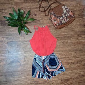 Graphic Short Romper Red and Printed Bottom